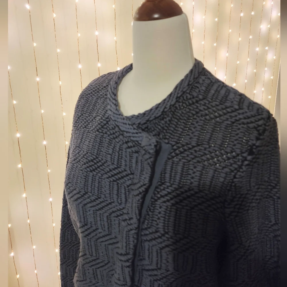 EUC Ann Taylor LOFT Maze Chunky Knit Moto Jacket in Blue Sea - Picture 6 of 12